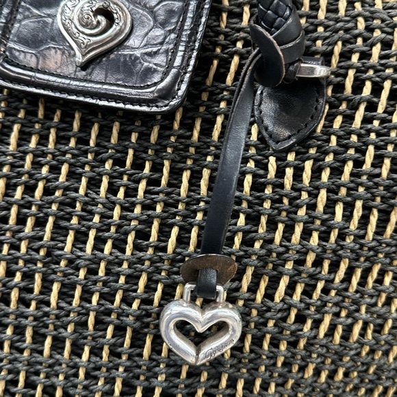 Brighton Woven Straw Tote Bag with Croc-Embossed Leather Trim & Heart Charm - Picture 7 of 12